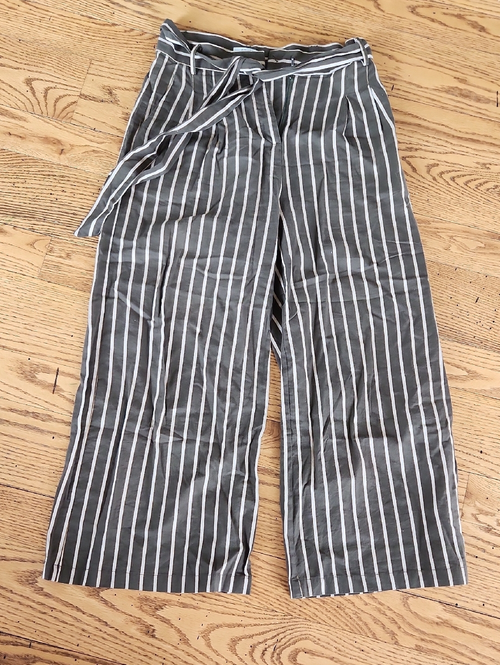 FRNCH Striped Wide-Leg Pants Olive
